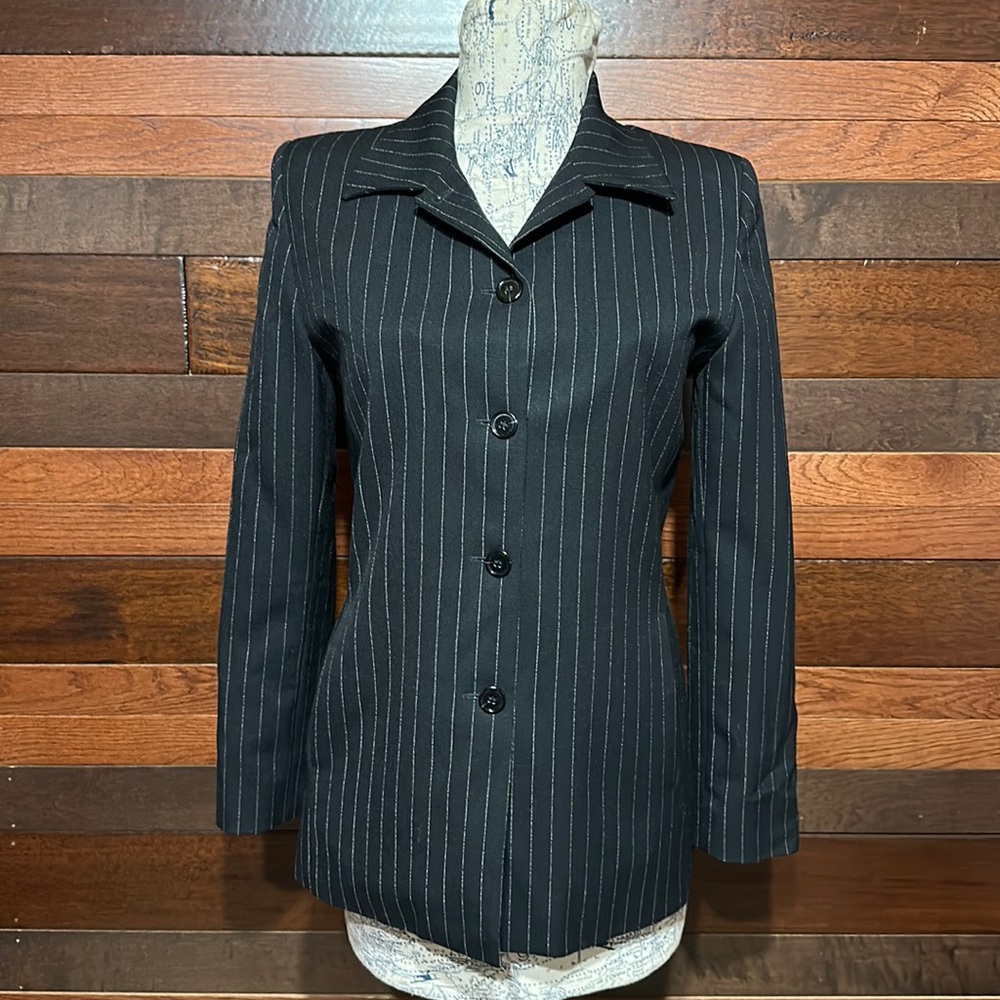 Vintage Pendleton Cloverleaf Lapel Long Sleeve Black Pinstripe Virgin Woo…